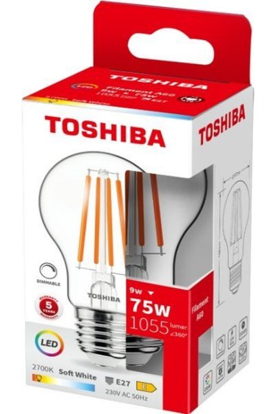 Toshiba Λάμπα LED Νήματος A60 E27 9W 2700K Ρυθμιζόμενης Έντασης - (DELS-FBW40...