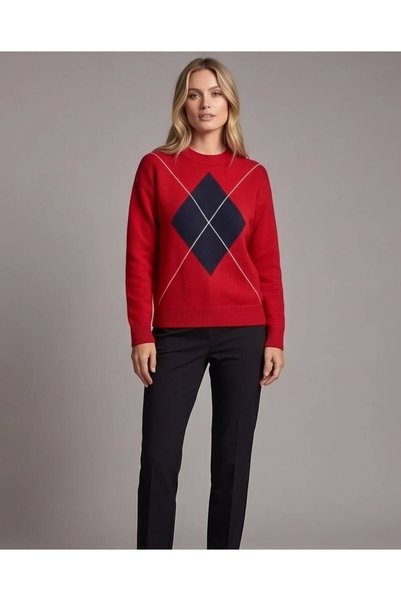 Trend Kapında Women's Diamond Patterned Crew Neck Knitwear Sweater