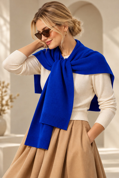 Ceylan Otantik Saks Blue Square Shawl Scarf