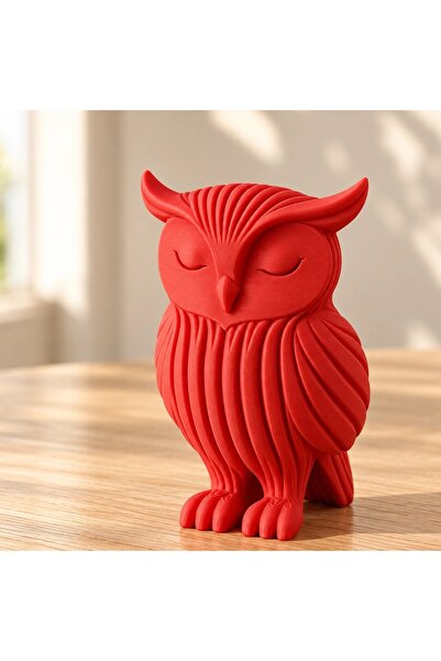 OEM Japandi 3D printed owl decorative figurine - 5.9 × 4.98 × 8 cm - Red