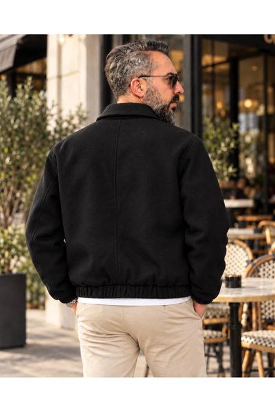 higo Likya Men's Cashmere Bomber Coat Quilted Lined College Collar