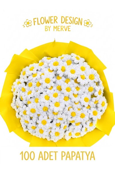 Flower desıgn by Merve 100 Adet Papatya Buketi - Solmayan El Yapımı Çiçek ( Ş...