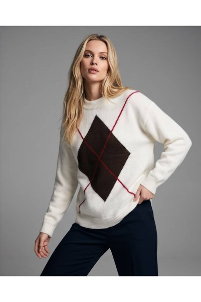 Trend Kapında Women's Diamond Patterned Crew Neck Knitwear Sweater