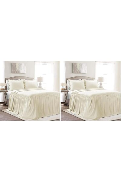 Lush Decor غطاء سرير مكشكش أبيض بتصميم ريفي أنيق، خفيف الوزن، طقم من 3 قطع، م...