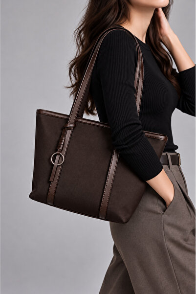 Rimense Women's Dark Brown Zippered Lined Hand and Shoulder Bag