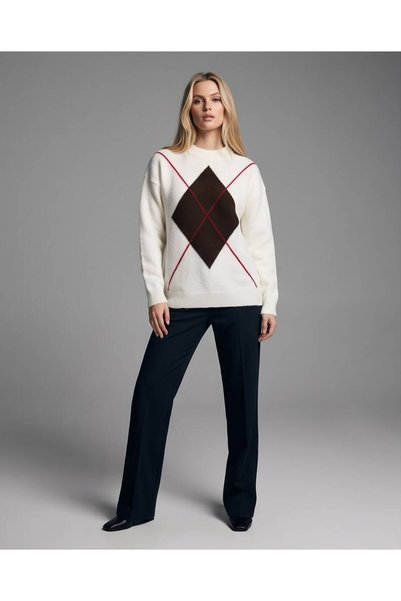 Trend Kapında Women's Diamond Patterned Crew Neck Knitwear Sweater