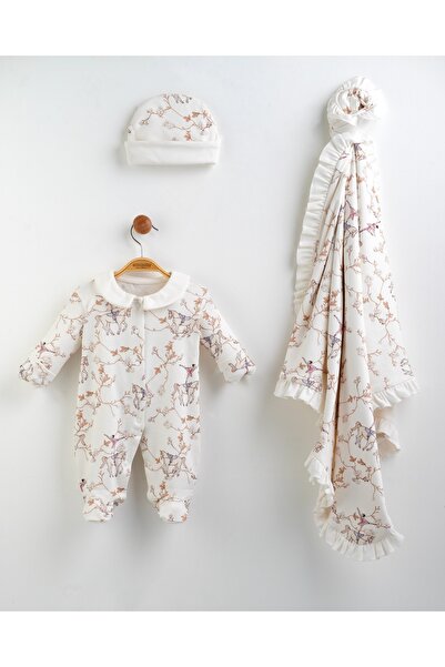 Mert Baby Petite Balerin 3-Piece Organic Hospital Discharge Set for Newborn Baby Girl, 100% Cotton