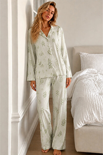 bysocafashion Women's Green Wrinkled Full-Length Pajama Set