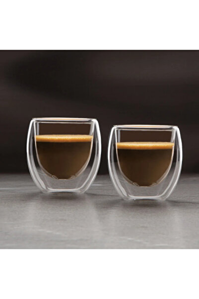 Vog und Arths Set 2 pahare sticla dubla, 80 ml, termorezistente, espresso caf...