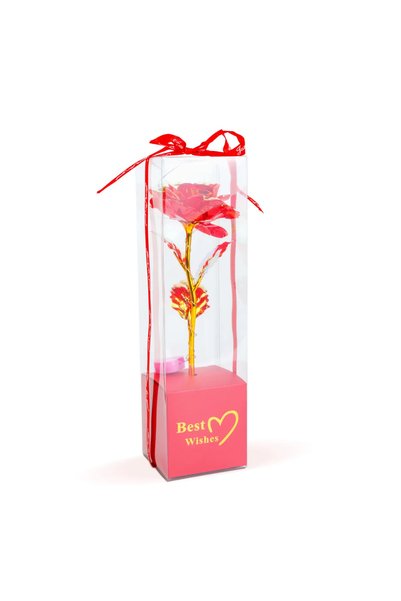 OEM Trandafir artificial cu LED rosu 25cm, decor luminos cu tulpina aurie pen...