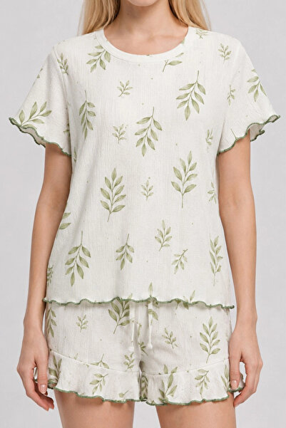 bysocafashion Women's Aqua Green Leaf Patterned Pajama Set