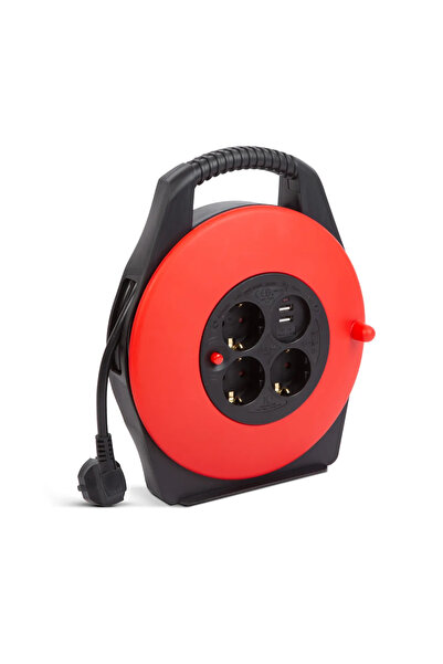 DELIGHT Tambur cablu 10m, 3 prize Schuko, 2x USB, protectie termica, 16A, IP20