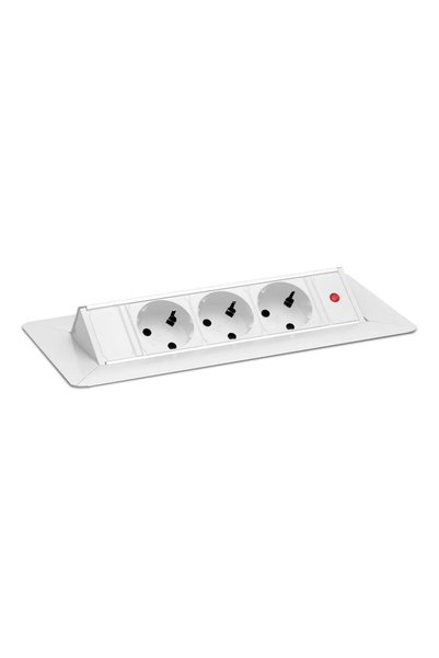 DELIGHT Priza incastrabila birou flip up, 3 prize, 3500W, alb, protectie copii