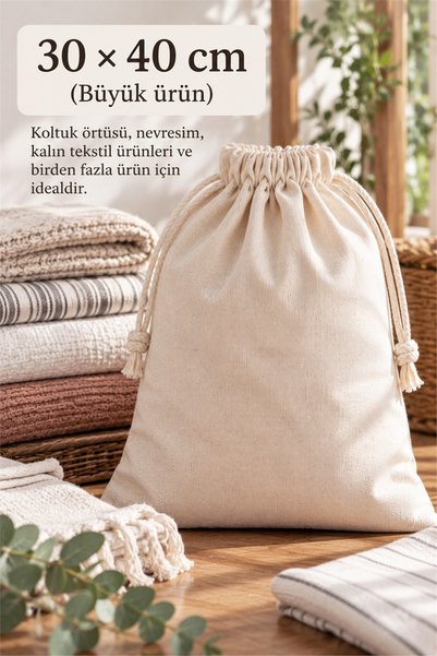cotton maison Naturel Pamuklu 30x40 Cm Bez Kese 10 Lu – İpli Büzgülü Çok Amaçlı Hediye, Mutfak ve Saklama Kesesi