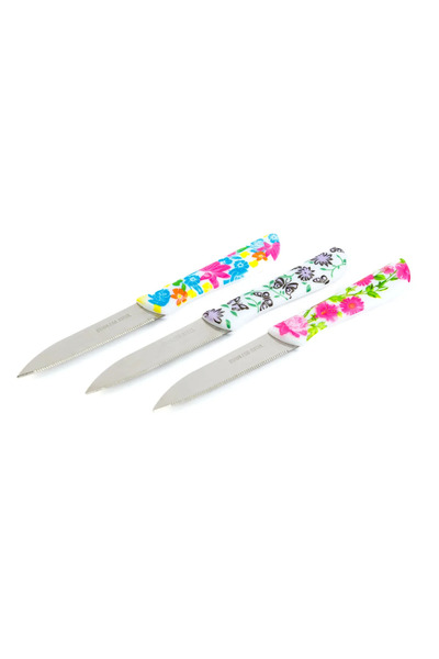 Bewello Kit cuțit de bucătărie - 16 cm - model de flori - 3 bucăți / pachet