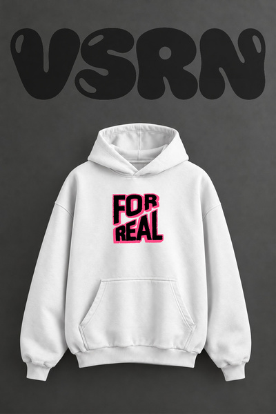 VSRN For Real Design Pre-Printed Oversize White Hooded Sweatshirt
