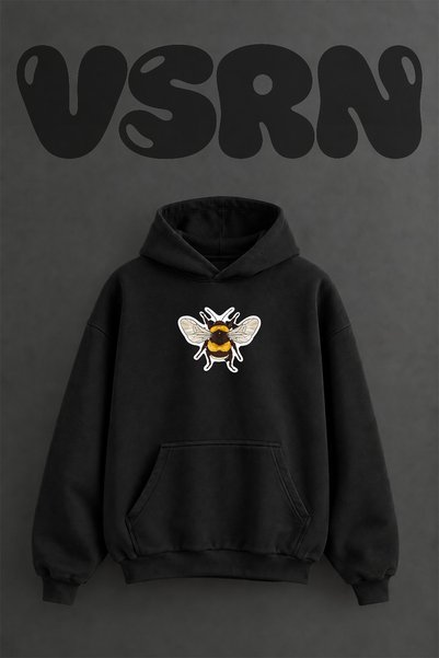 VSRN Bumblebee Design Pre-Printed Oversize Black Hooded Sweatshirt