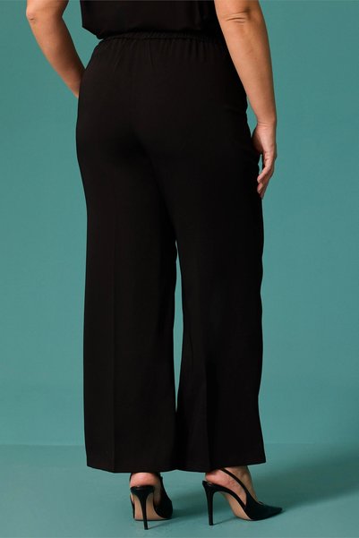 Gala-Xi Pantaloni de damă Galaxi, mărime mare, cu talie înaltă, din material textil, cu croială lejeră, negri