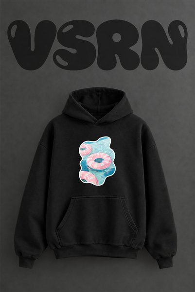 VSRN Swimming Rings Design Pre-Printed Oversize Black Hooded Sweatshirt
