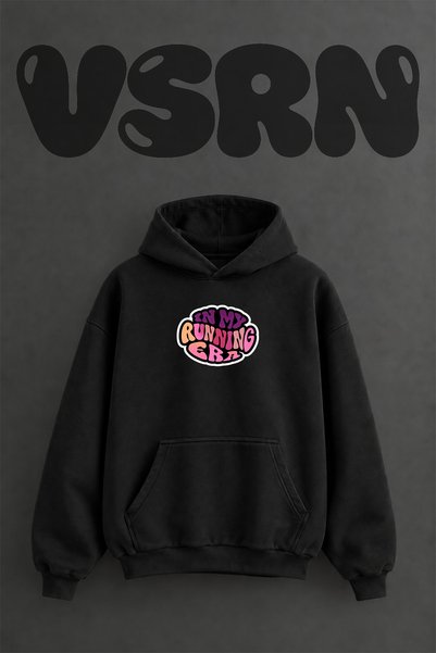 VSRN سترة رياضية سوداء كبيرة الحجم بطباعة أمامية من Running Era Design