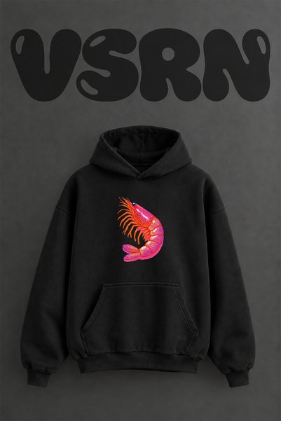 VSRN سويت شيرت أسود كبير الحجم بطباعة أمامية بتصميم جمبري