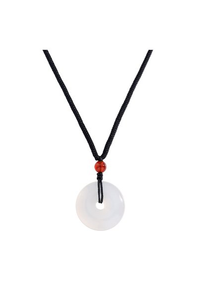 Alviro Colier de damă pe șnur negru, cu pandantiv circular alb, reglabil, 45 cm