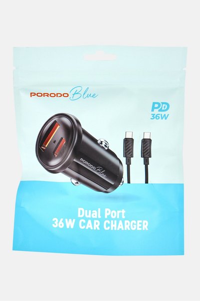 porodo Dual Port 36W Car Charger, Black