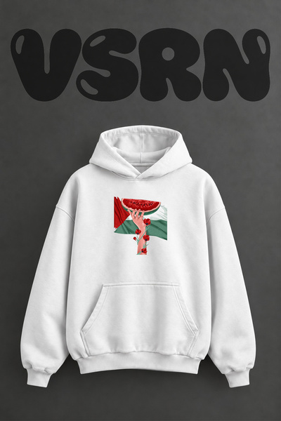 VSRN سويت شيرت أبيض كبير الحجم بطباعة أمامية من Watermelon Palestine 1 Design