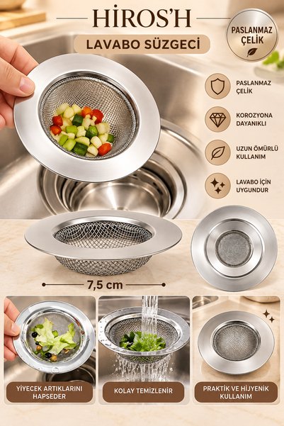 HİROS'H 7,5 Cm Paslanmaz Çelik Lavabo Süzgeci