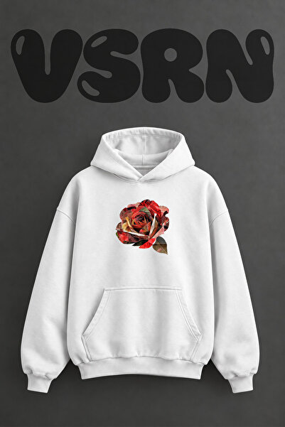 VSRN Gul Collage Design Pre-Printed Oversize White Hooded Sweatshirt