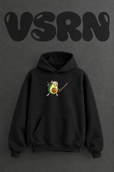 VSRN Avocado Samurai Design Pre-Printed Oversize Black Hooded Sweatshirt