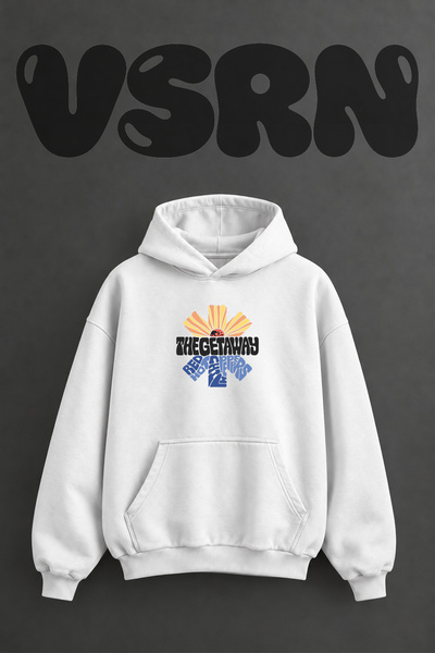 VSRN Rhcp the Getaway Design Pre-Printed Oversize White Hooded Sweatshirt