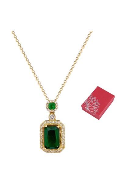 Alviro Colier pentru femei cu piatră verde, elegant, auriu, 45 cm