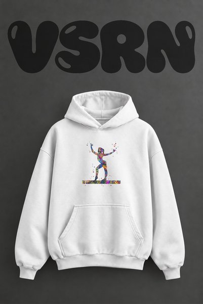 VSRN Artistic Gymnastics Design Pre-Printed Oversize White Hooded Sweatshirt