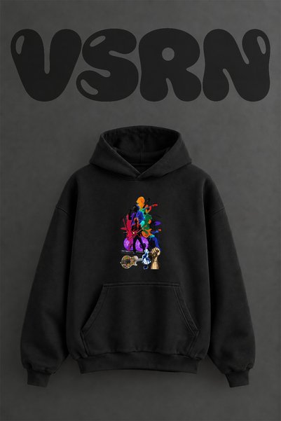 VSRN Music Group Design Pre-Printed Oversize Black Hooded Sweatshirt
