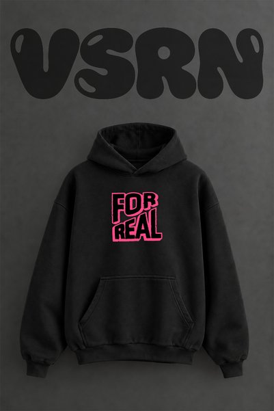 VSRN سترة رياضية سوداء كبيرة الحجم مطبوعة من الأمام من For Real Design