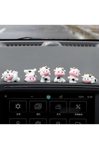 HaveLovely 6 Pcs Resin Mini Cow Dashboard Statues and Mirror Charms, Cow Prin...