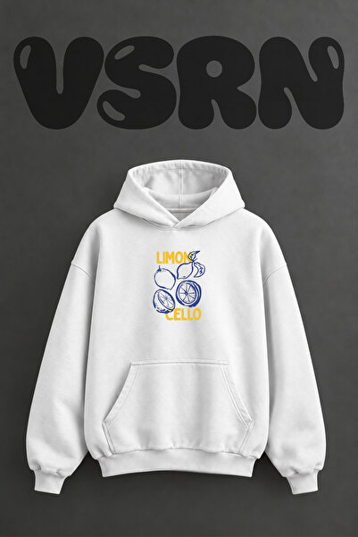 VSRN سويت شيرت أبيض كبير الحجم بقلنسوة وطباعة أمامية بتصميم ليمونتشيلو