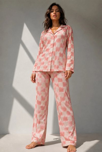 bysocafashion Women's Pink Long Sleeve Cotton Pajama Set