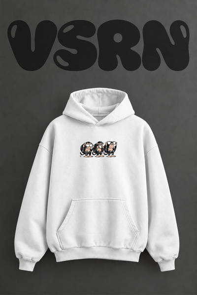 VSRN Dizajn kafe "Three Monkeys" - unapred štampana velika bela majica sa kap...