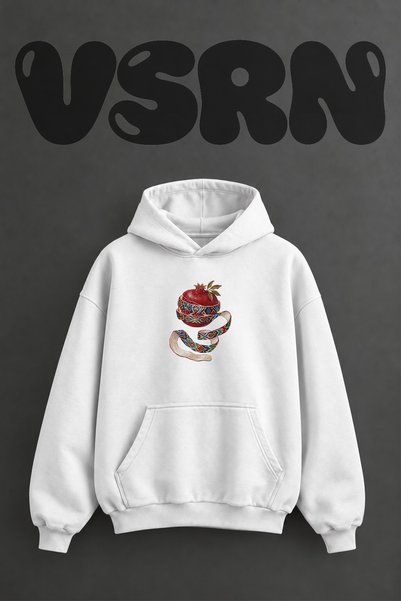 VSRN سويت شيرت أبيض كبير الحجم بطباعة أمامية بتصميم Ikat من Pomegranate