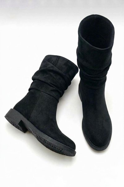 simplicity Women's Black Suede Drawstring Short Boots - Bellows Short Boots