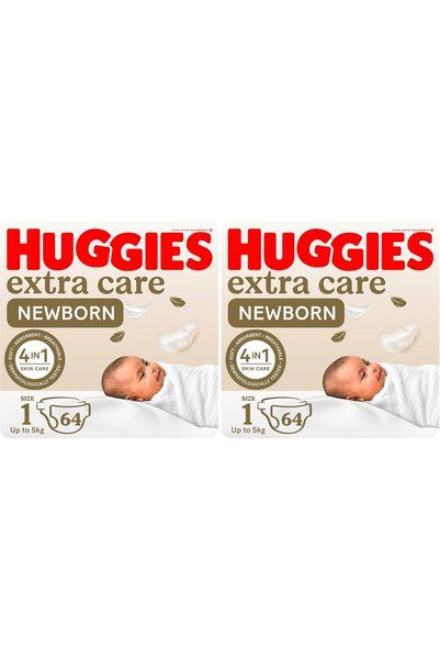 Huggies حفاضات إكسترا كير للمواليد الجدد، مقاس 1، حتى 5 كجم، عبوة جامبو، 64 ح...