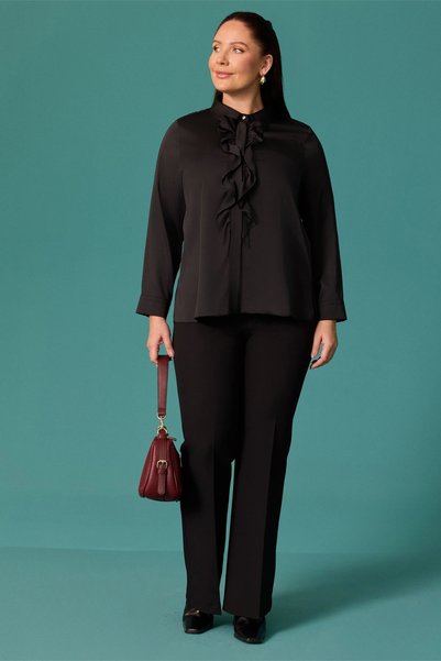 Gala-Xi Galaxi Women's Plus Size Stylish Shirt with Ruffle Detail Black