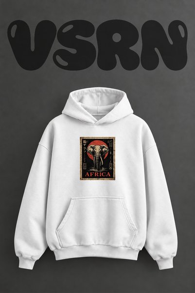 VSRN سويت شيرت أبيض كبير الحجم بطباعة أمامية بتصميم الفيل الياباني من أفريقيا