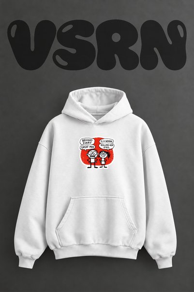VSRN Iliski Mizah Design Pre-Printed Oversize White Hooded Sweatshirt