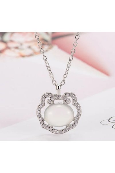 Alviro Colier pentru femei cu pandantiv alb, elegant, 45 cm