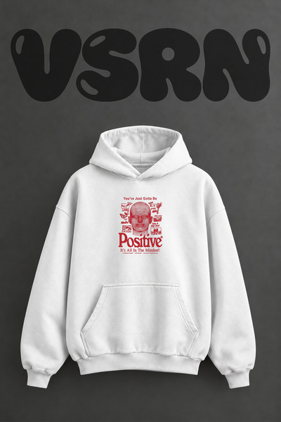 VSRN Mindset Wireframe Design Pre-Printed Oversize White Hooded Sweatshirt