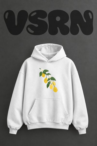 VSRN Lemon Branch Design Pre-Printed Oversize White Hooded Sweatshirt