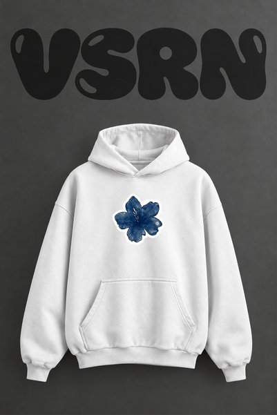 VSRN Deniz Cicek Design Pre-Printed Oversize White Hooded Sweatshirt